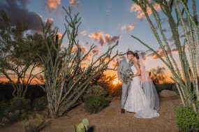 Phoenix wedding photograph of sunset bride and groom portrait