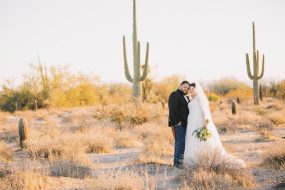 Phoenix wedding photography of bride and groom in the desert